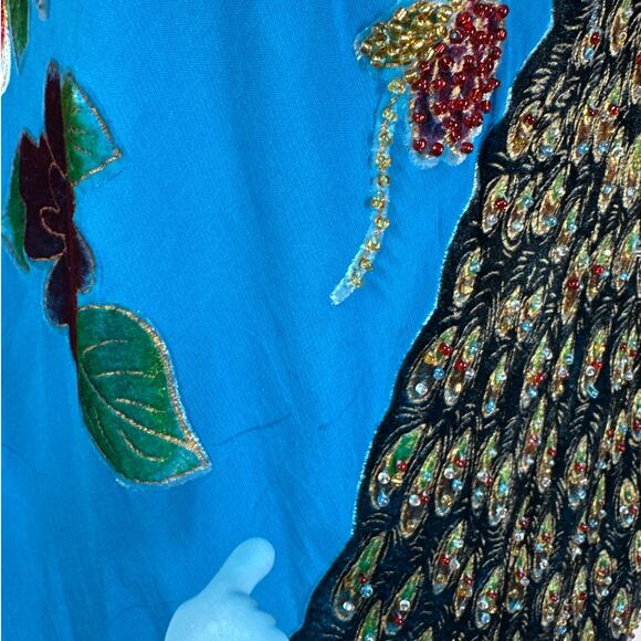 Lane Bryant Embellished Peacock Silk Halter Tank Top Size 22 Fairycore Velvet - Picture 10 of 13